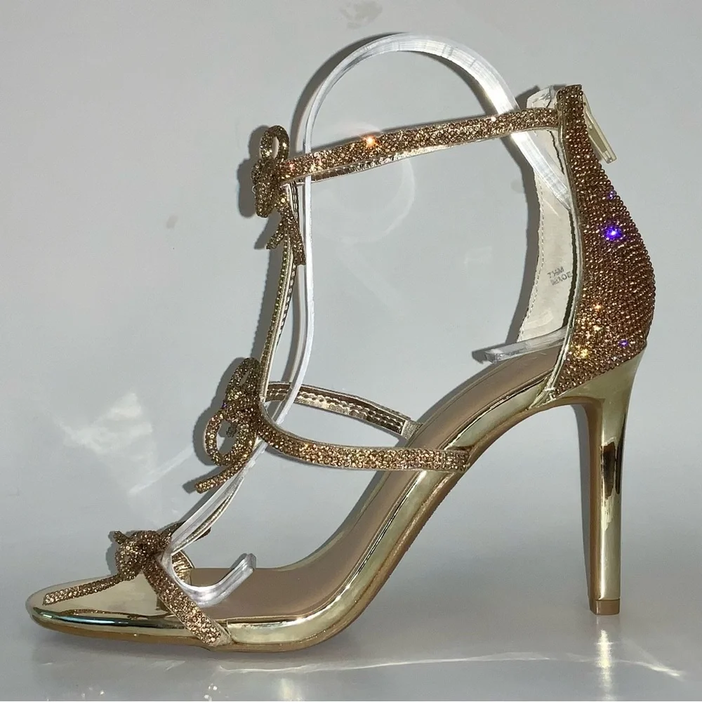 INC International Concepts Glittery Gold Stiletto Strappy Sandals - Picture 6 of 16